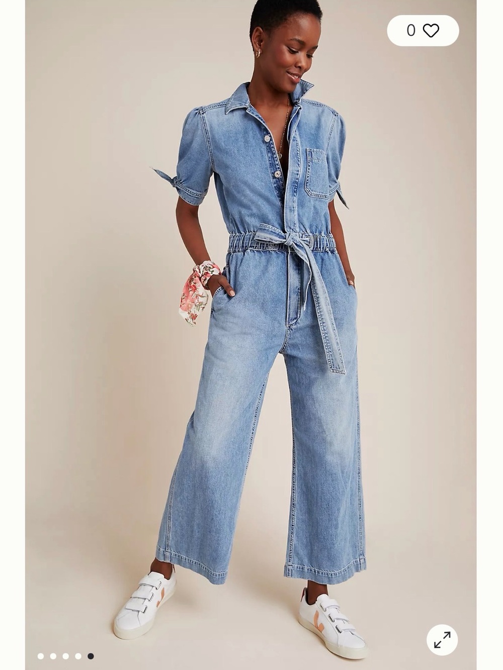 Citizens Of Humanity Light Blue Denim Wide-Leg Jumpsuit with Tie Waist